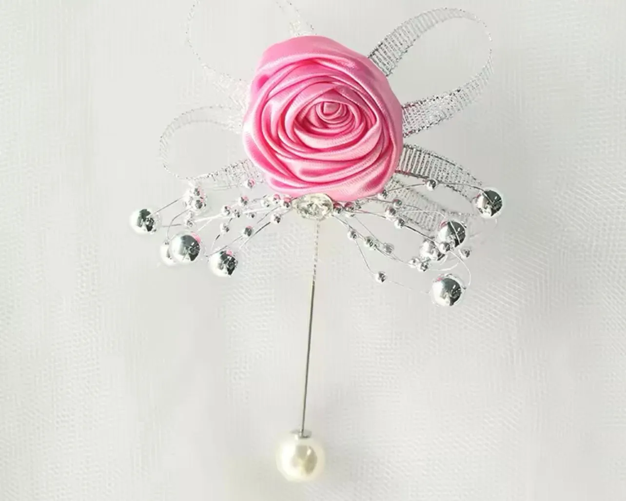 Rose Silk Rhinestone Boutonnieres for Groomsmen – Elegant Wedding Accessories