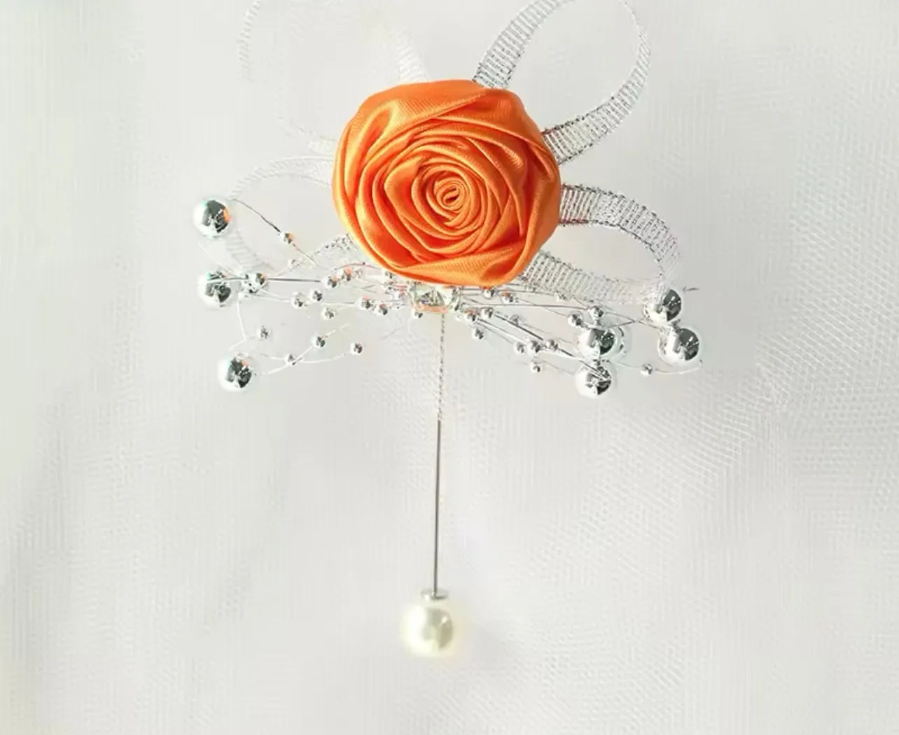 Rose Silk Rhinestone Boutonnieres for Groomsmen – Elegant Wedding Accessories