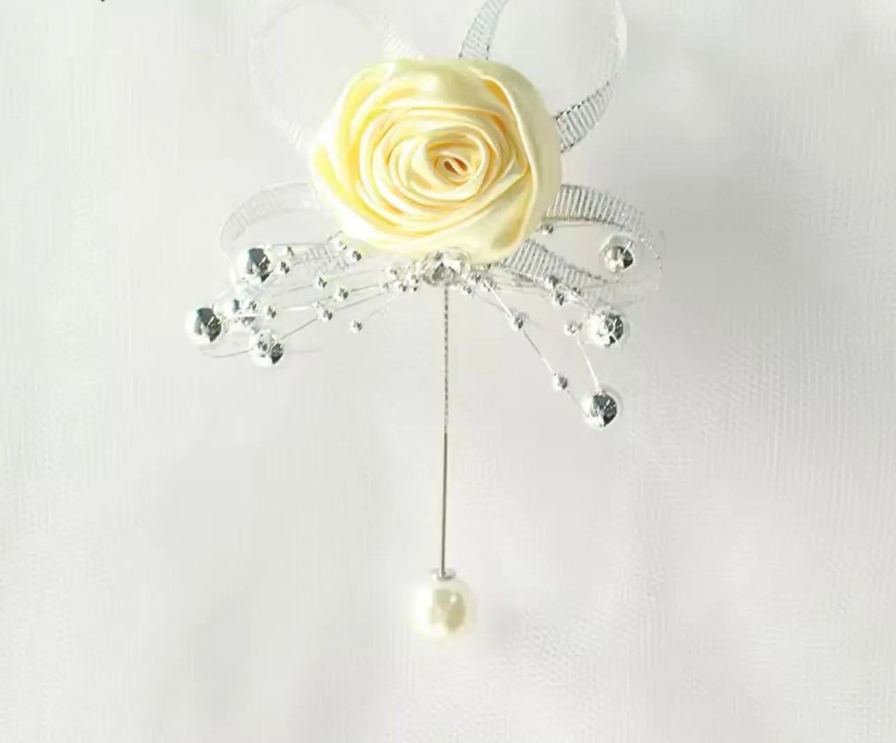 Rose Silk Rhinestone Boutonnieres for Groomsmen – Elegant Wedding Accessories