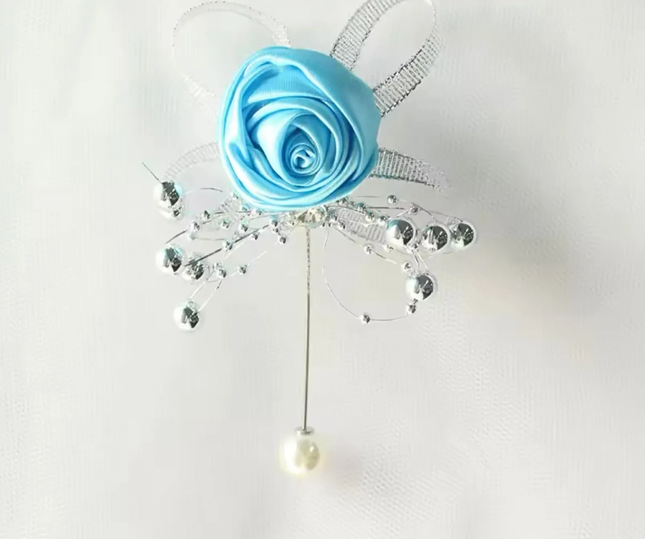 Rose Silk Rhinestone Boutonnieres for Groomsmen – Elegant Wedding Accessories