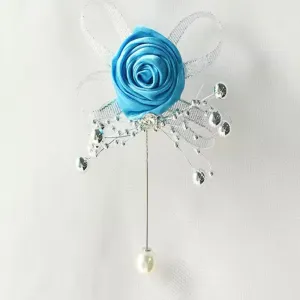 Rose Silk Rhinestone Boutonnieres for Groomsmen – Elegant Wedding Accessories