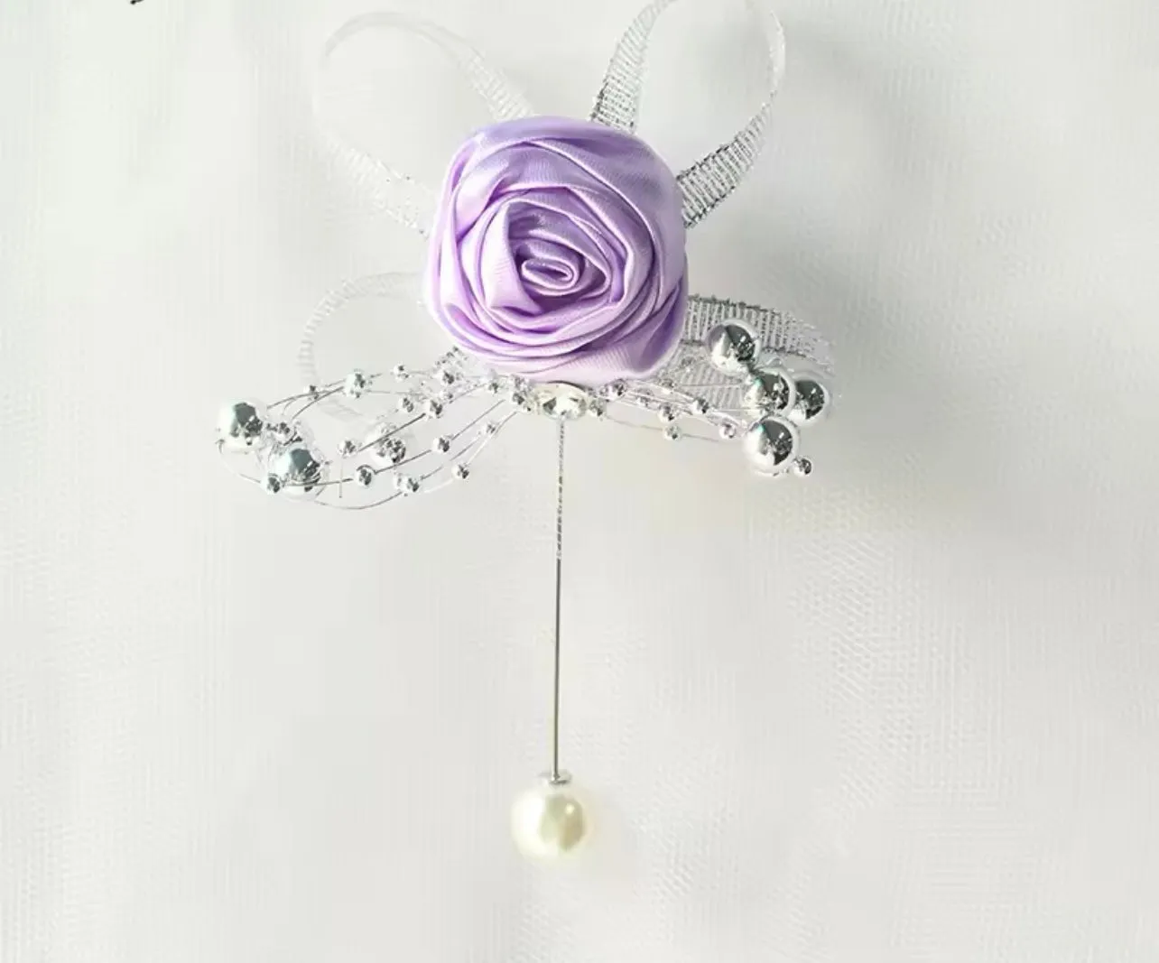 Rose Silk Rhinestone Boutonnieres for Groomsmen – Elegant Wedding Accessories