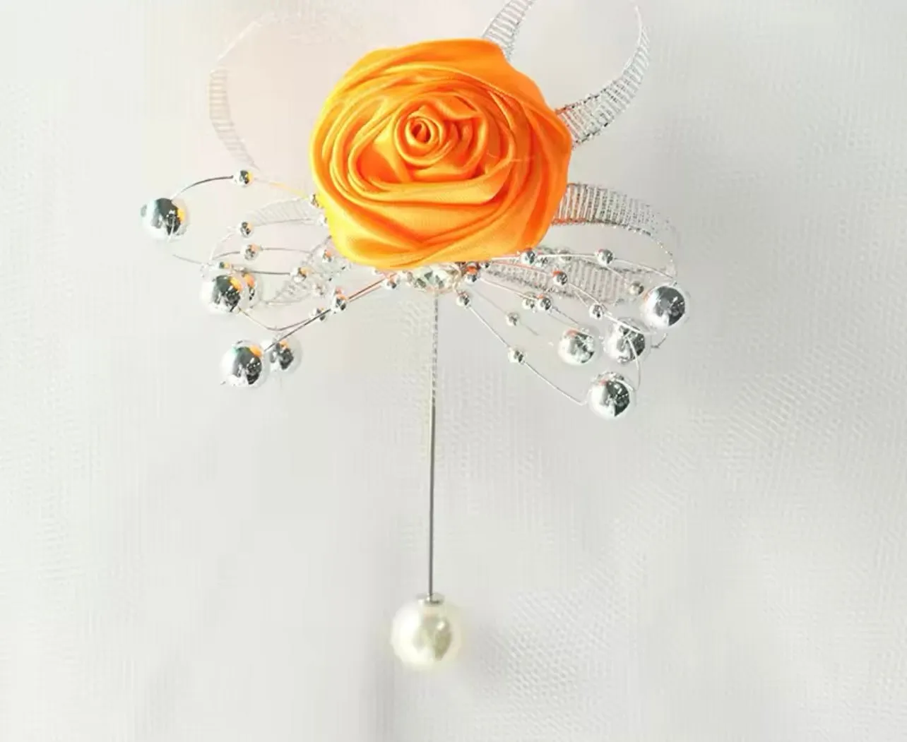 Rose Silk Rhinestone Boutonnieres for Groomsmen – Elegant Wedding Accessories
