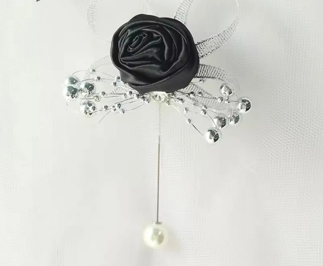 Rose Silk Rhinestone Boutonnieres for Groomsmen – Elegant Wedding Accessories