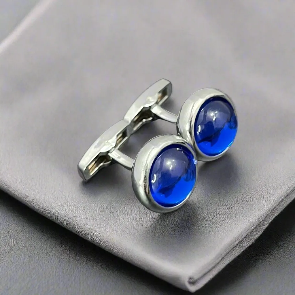 Rounded Stone Colored Alloy Cufflinks