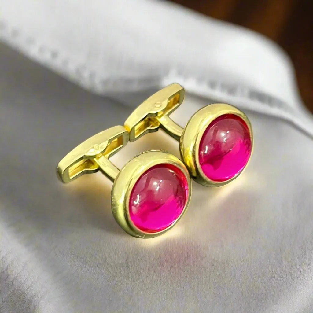 Rounded Stone Colored Alloy Cufflinks