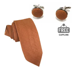 Rusty Bronze Linen Necktie   FREE CUFFLINK