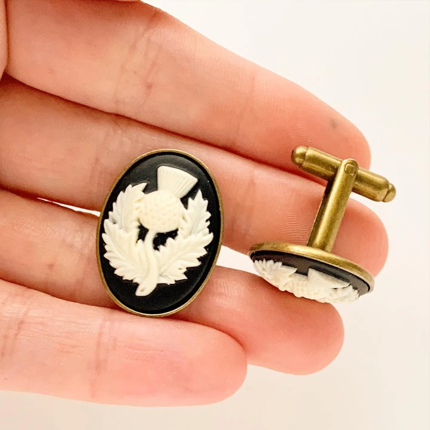 Scottish Thistle Cameo Cufflinks in Bronze