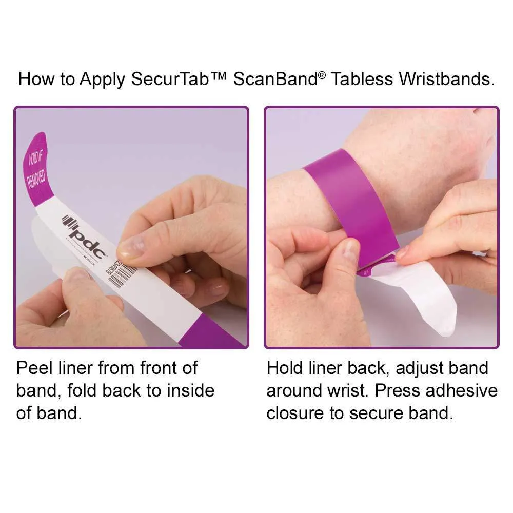SecurTab™ ScanBand® Tabless Direct Thermal Wristbands 1-1/8" 7244NT (500/Box)