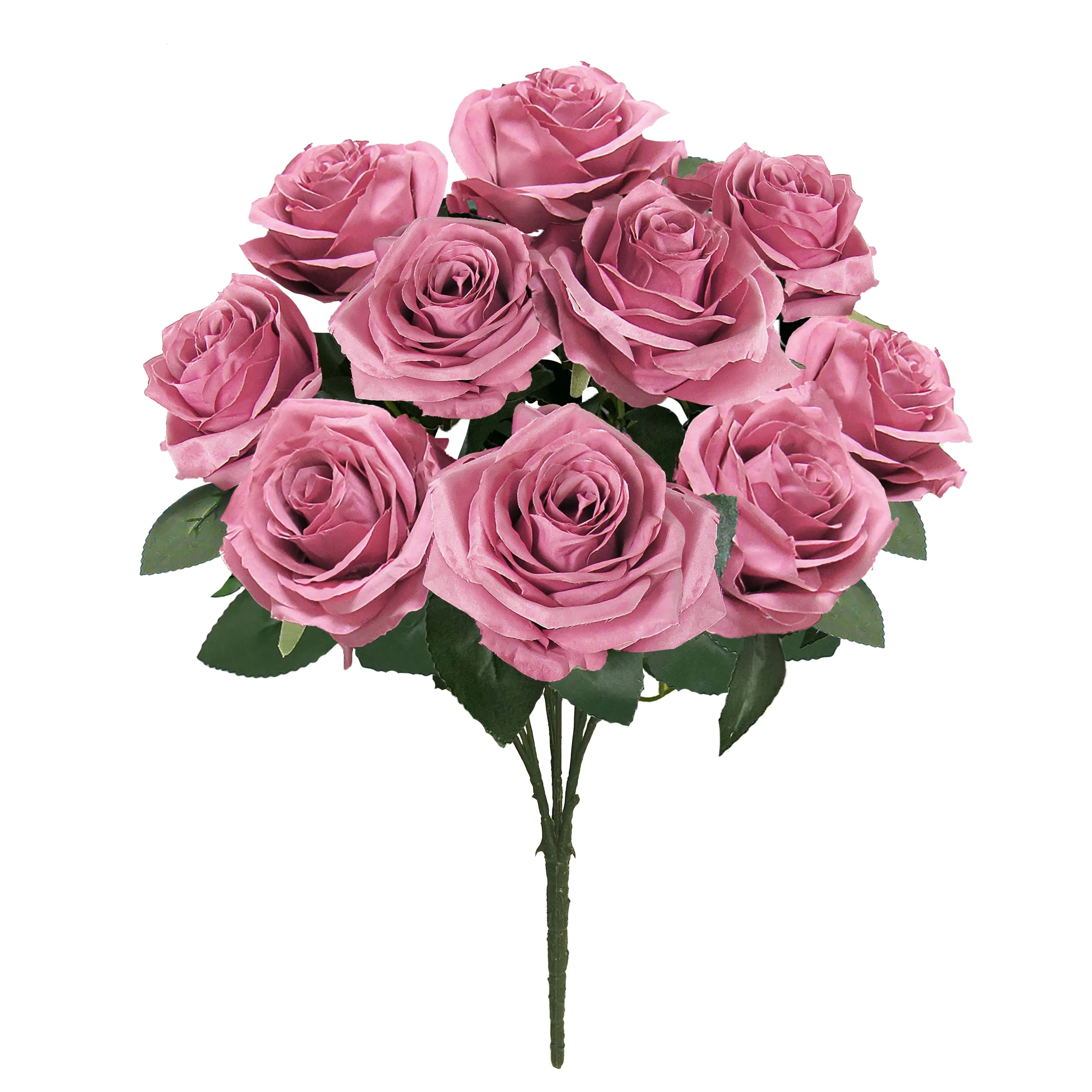 Set of 2 Artificial Queen Rose Flower Stem Bush Bouquet 18in