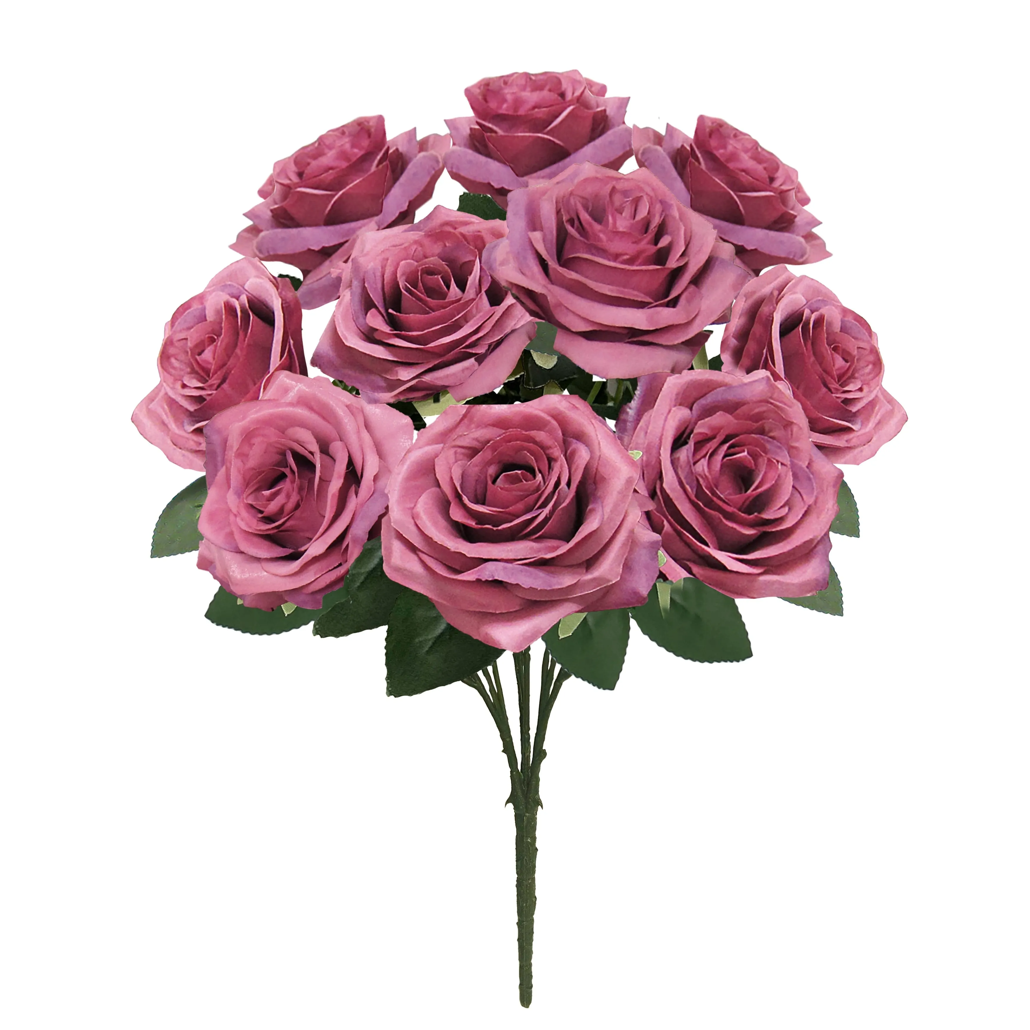 Set of 2 Artificial Queen Rose Flower Stem Bush Bouquet 18in