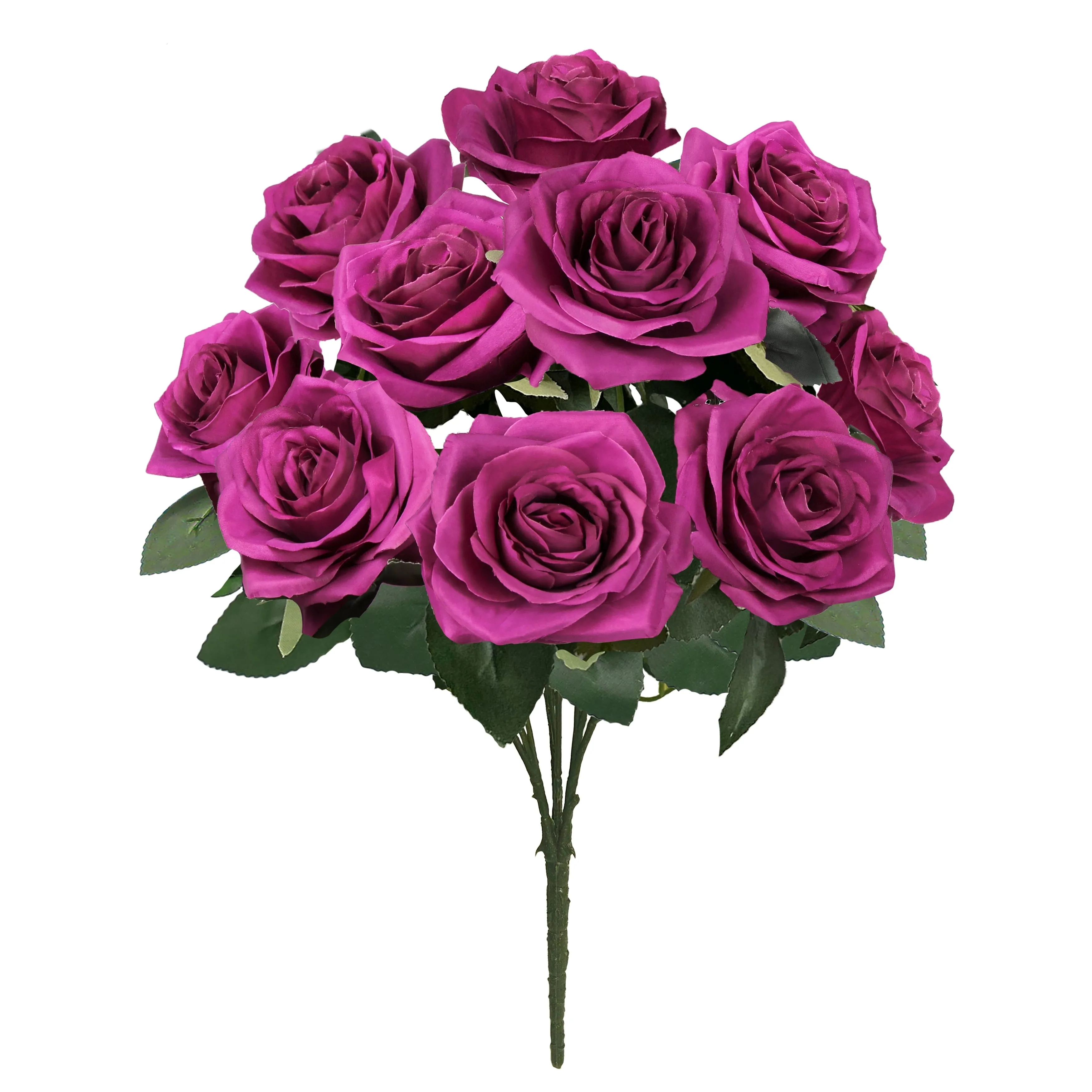 Set of 2 Artificial Queen Rose Flower Stem Bush Bouquet 18in