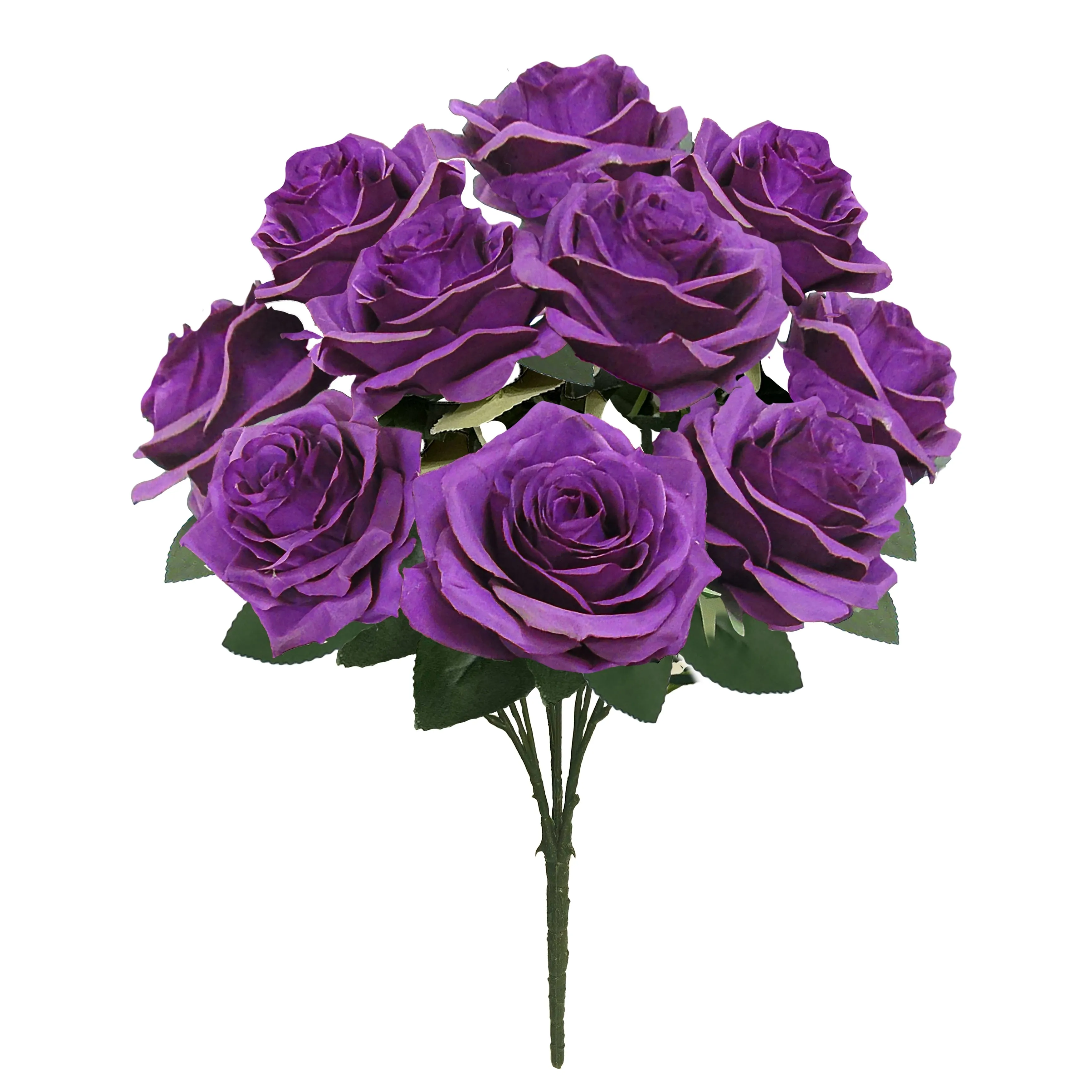 Set of 2 Artificial Queen Rose Flower Stem Bush Bouquet 18in