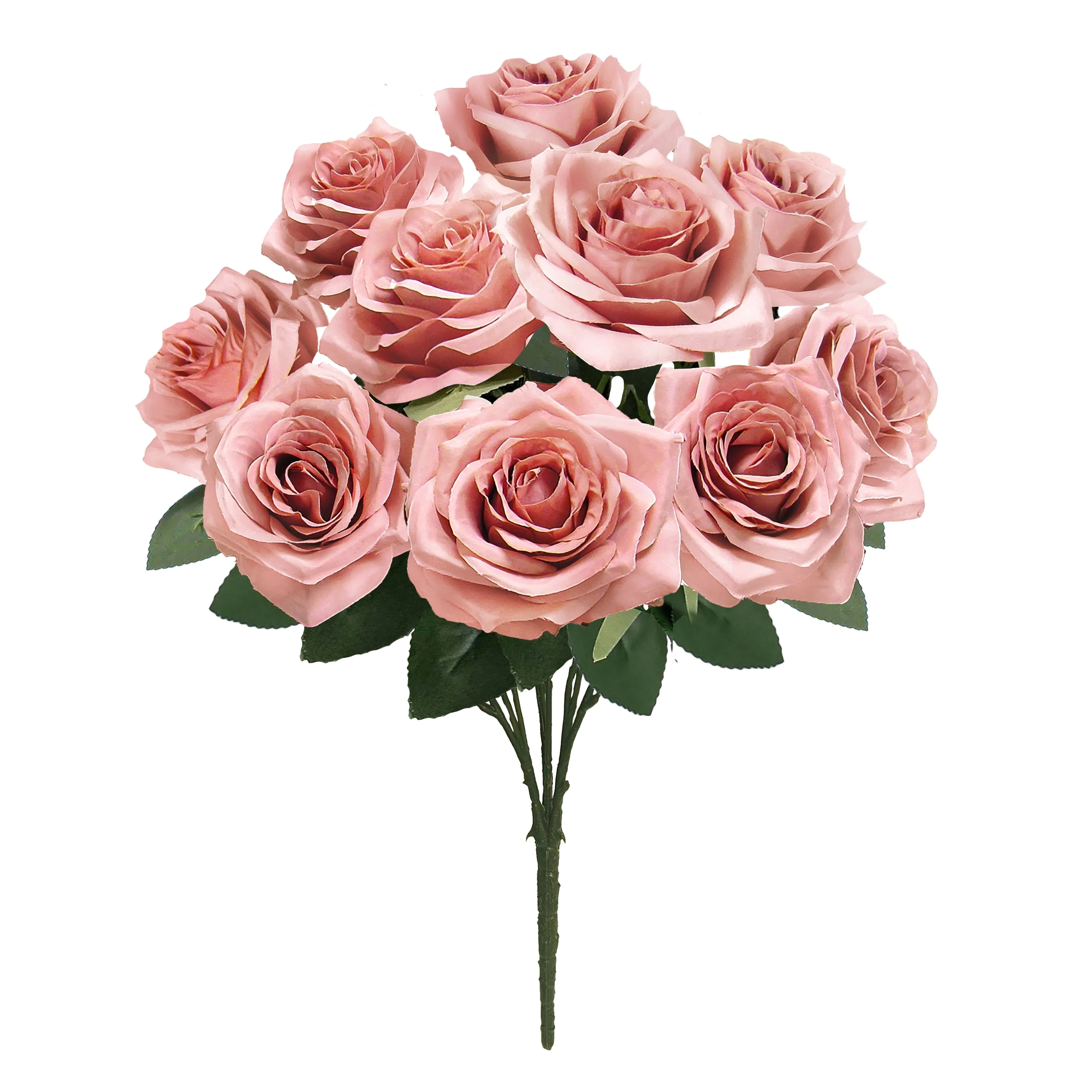Set of 2 Artificial Queen Rose Flower Stem Bush Bouquet 18in