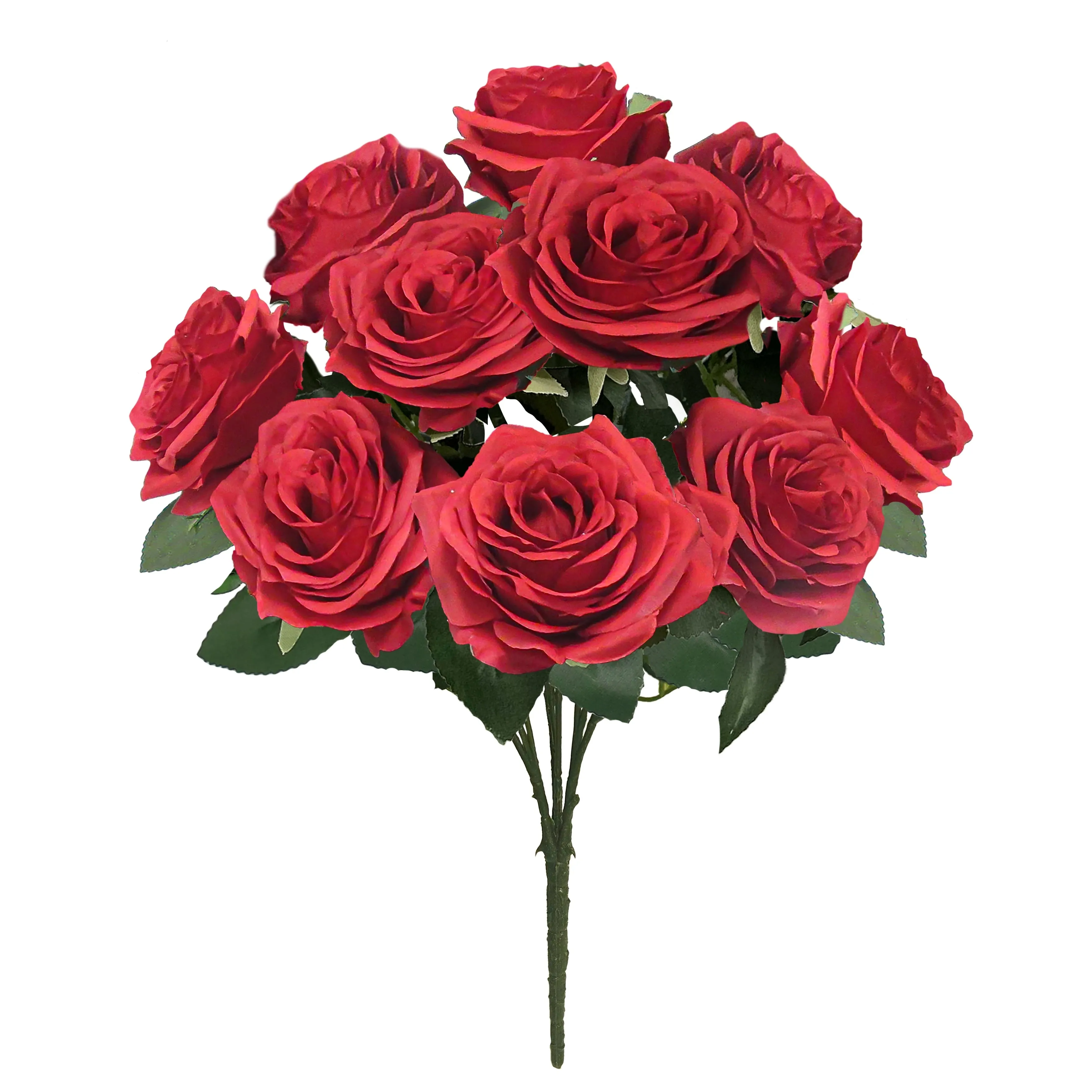 Set of 2 Artificial Queen Rose Flower Stem Bush Bouquet 18in