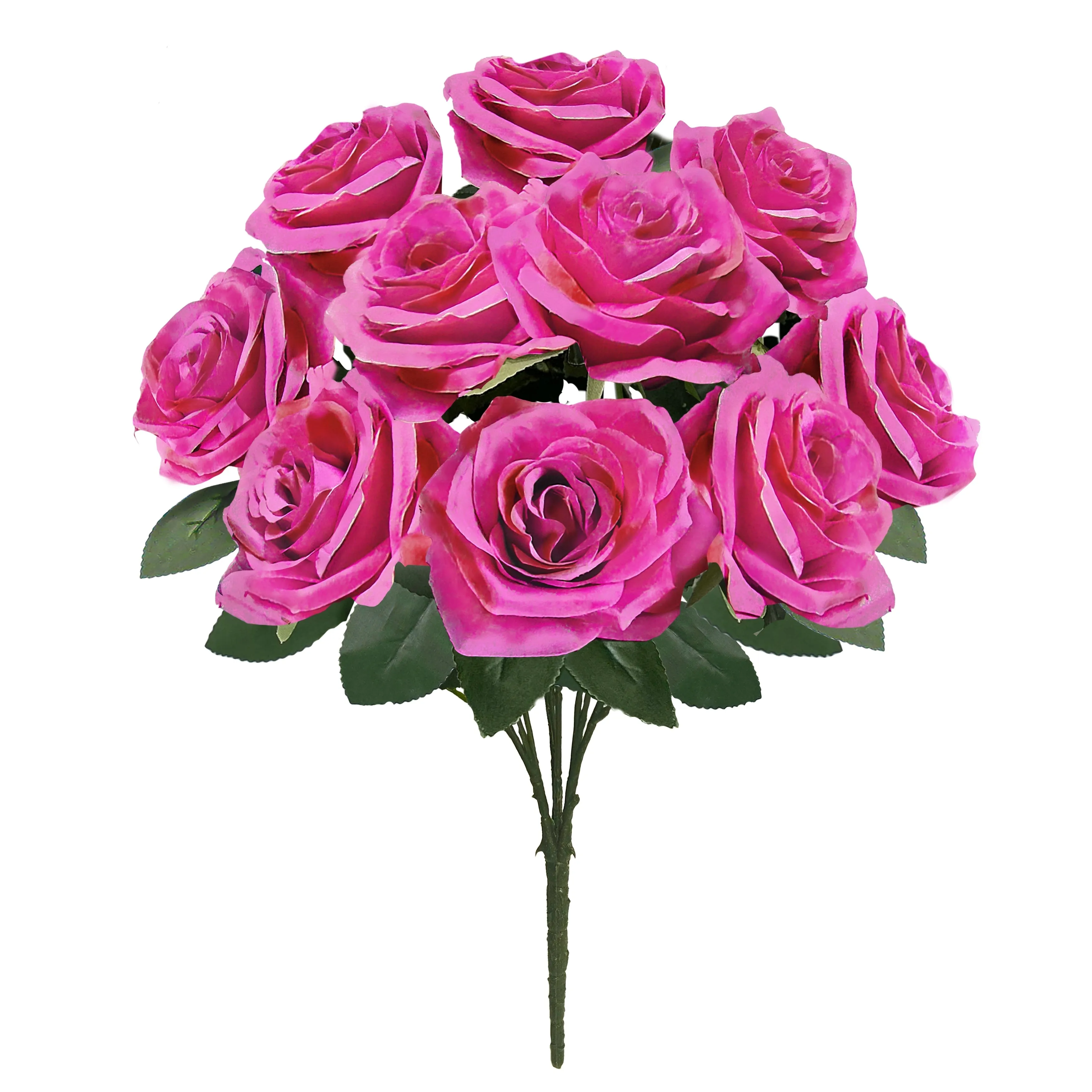 Set of 2 Artificial Queen Rose Flower Stem Bush Bouquet 18in