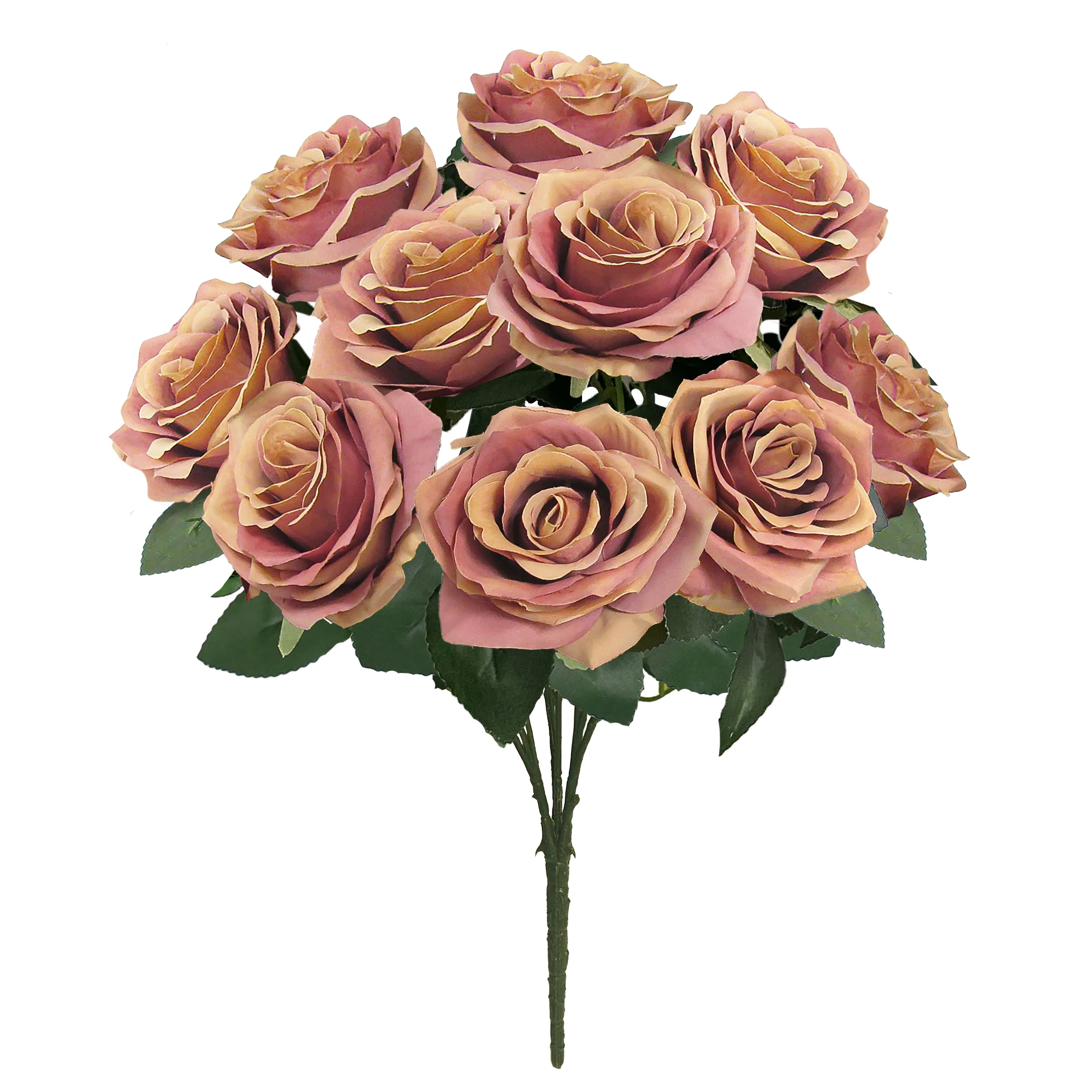 Set of 2 Artificial Queen Rose Flower Stem Bush Bouquet 18in