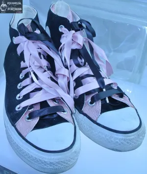 SHOES CONVERSE HIGH TOP HI TOPS BLACK LIGHT PINK DOUBLE INSERT MENS 5 WOMENS SIZE 7 VINTAGE PRE-OWNED