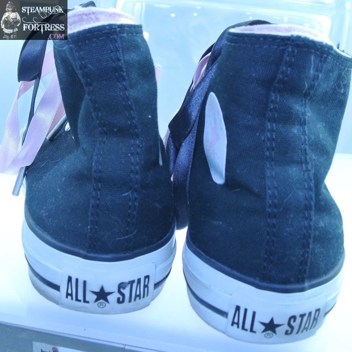SHOES CONVERSE HIGH TOP HI TOPS BLACK LIGHT PINK DOUBLE INSERT MENS 5 WOMENS SIZE 7 VINTAGE PRE-OWNED