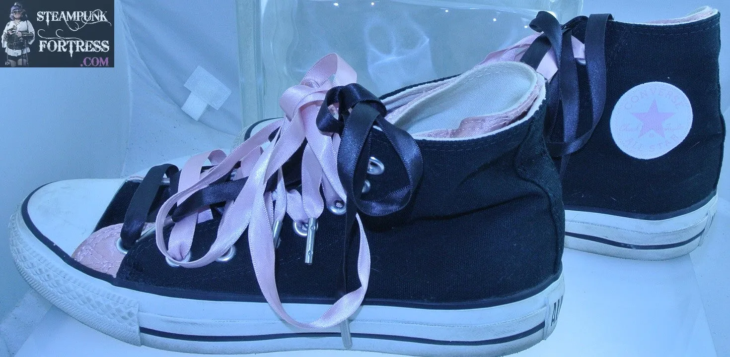 SHOES CONVERSE HIGH TOP HI TOPS BLACK LIGHT PINK DOUBLE INSERT MENS 5 WOMENS SIZE 7 VINTAGE PRE-OWNED