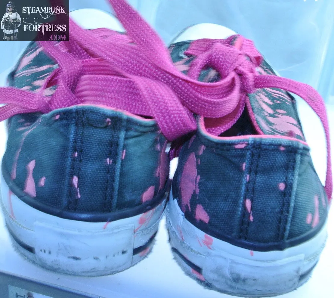 SHOES CONVERSE LOW TOP BLACK HOT PINK PAINT SPLATTER MENS 5 WOMENS SIZE 7 VINTAGE PRE-OWNED