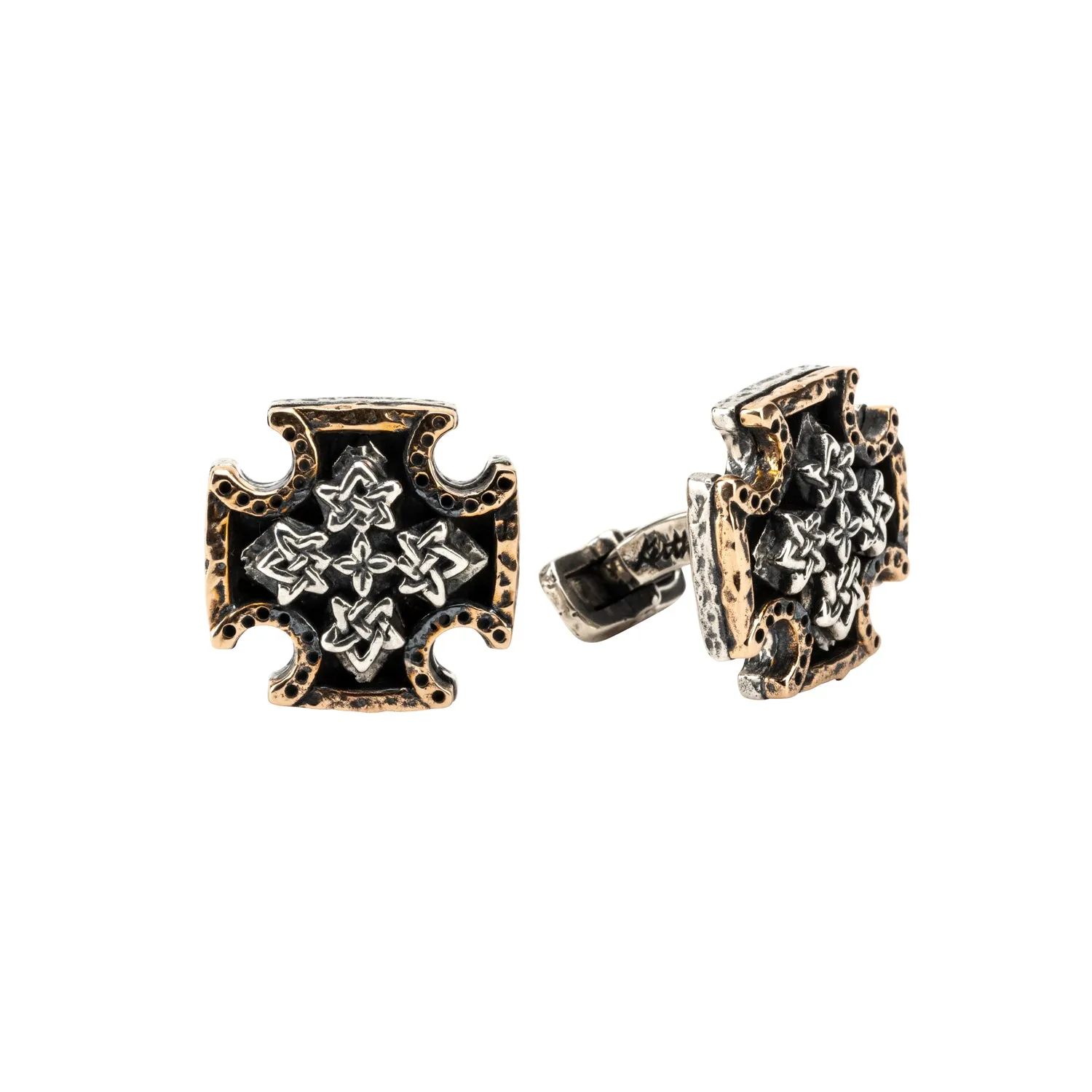 Silver or Silver and Bronze Biker Cross Cufflinks