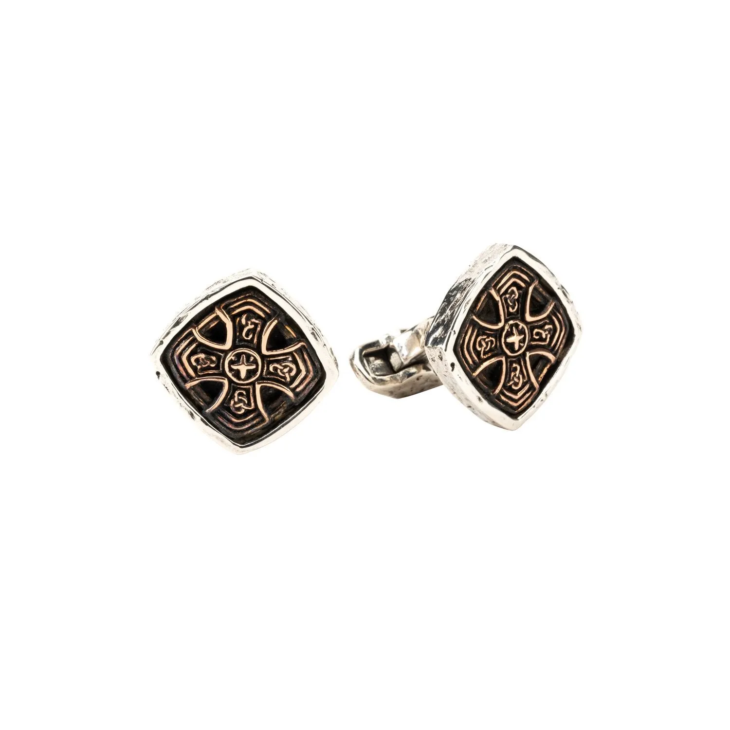 Silver or Silver and Bronze Cushion Celtic Cross Cufflinks