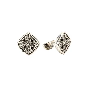 Silver or Silver and Bronze Cushion Celtic Cross Cufflinks