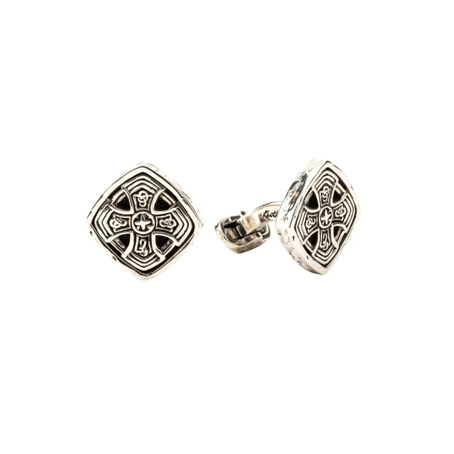 Silver or Silver and Bronze Cushion Celtic Cross Cufflinks