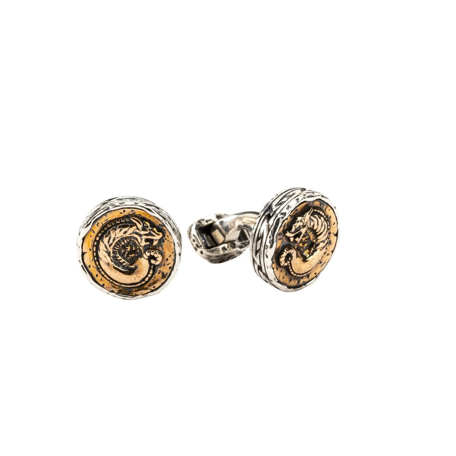 Silver or Silver and Bronze Dragon Coin Cufflinks