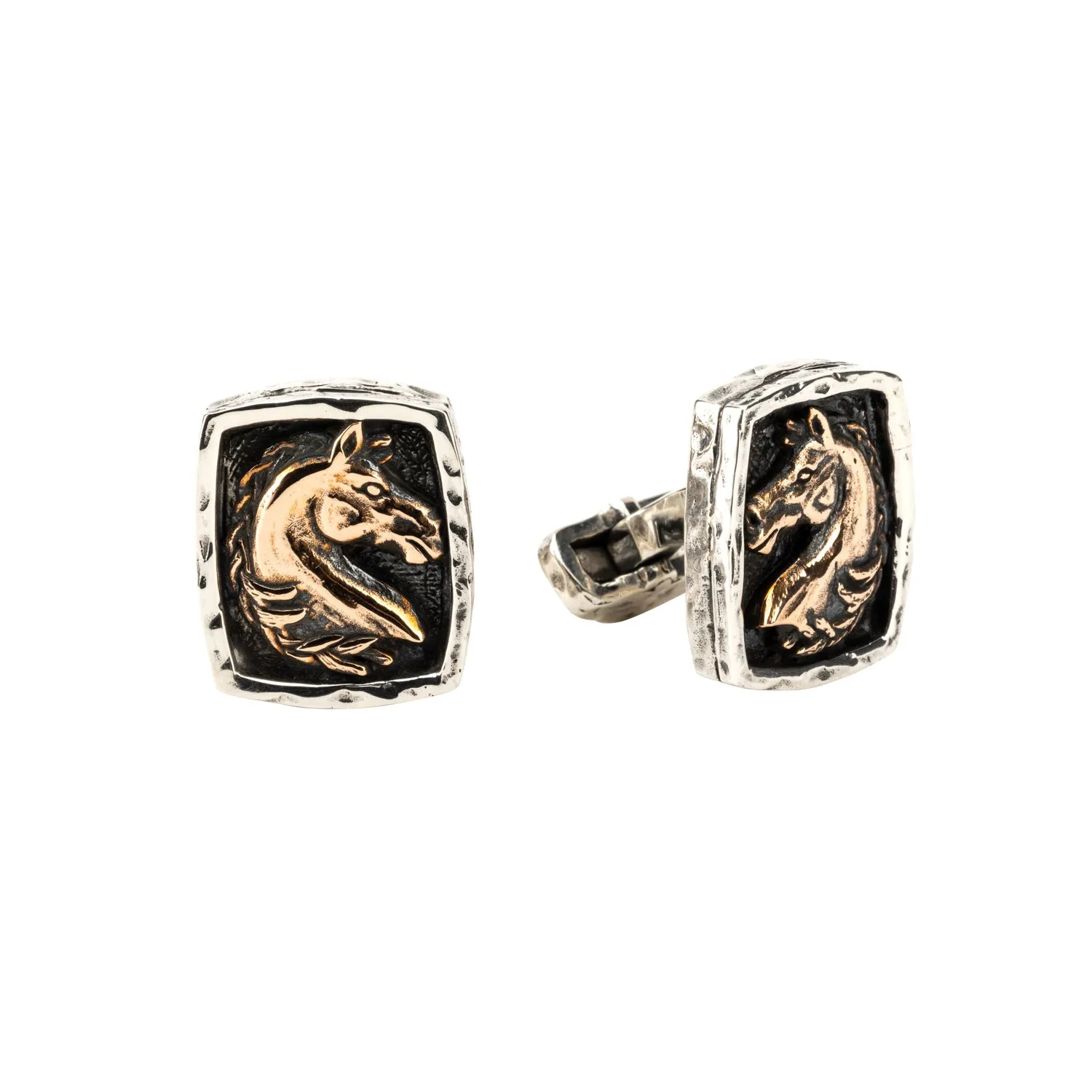 Silver or Silver and Bronze Horse Cufflinks