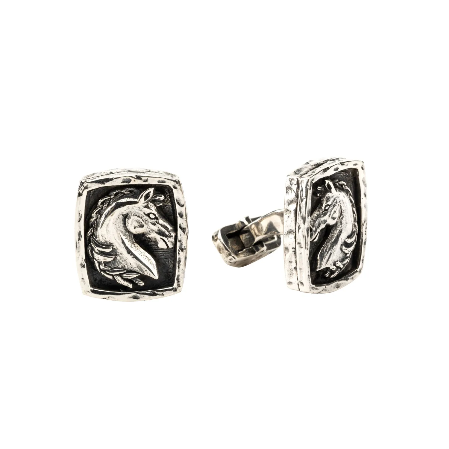 Silver or Silver and Bronze Horse Cufflinks