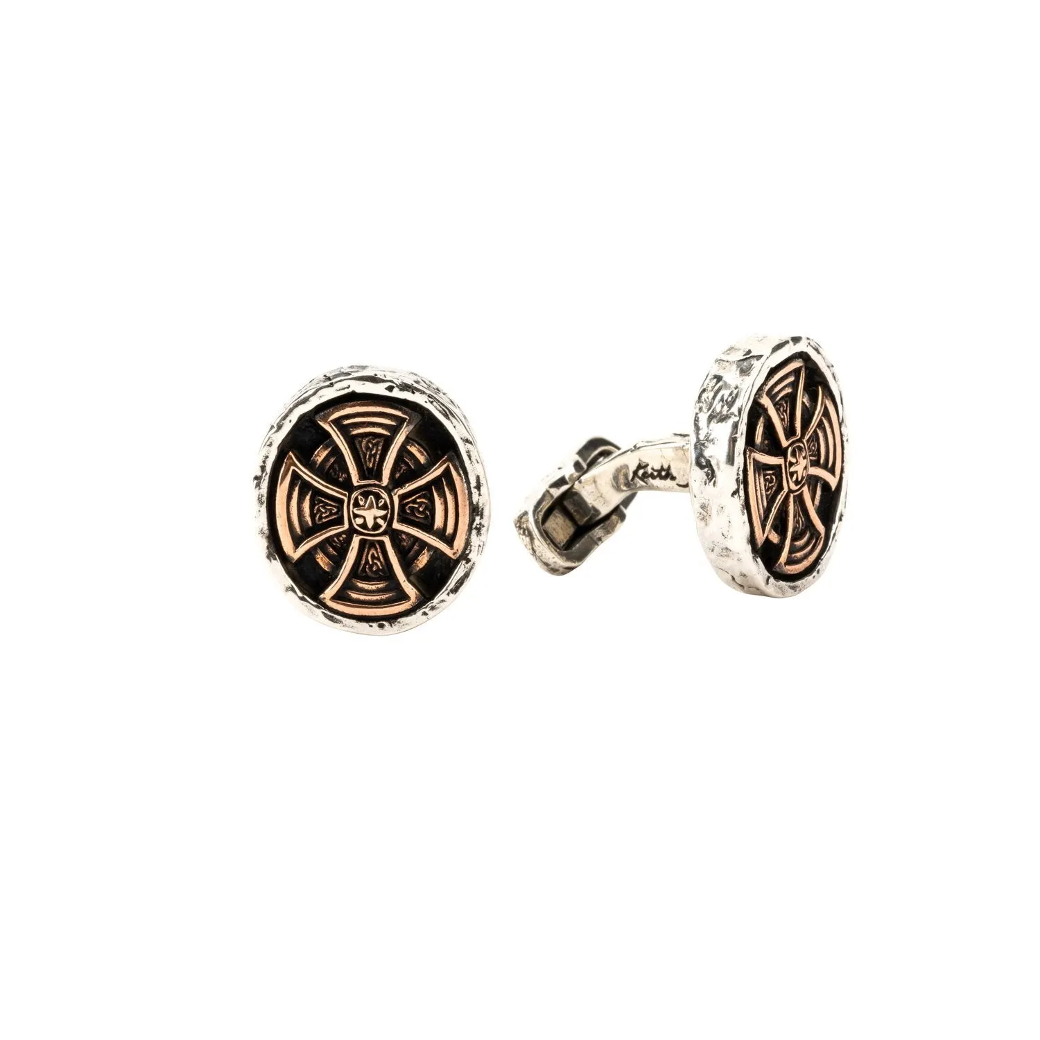 Silver or Silver and Bronze Oval Cross Cufflinks