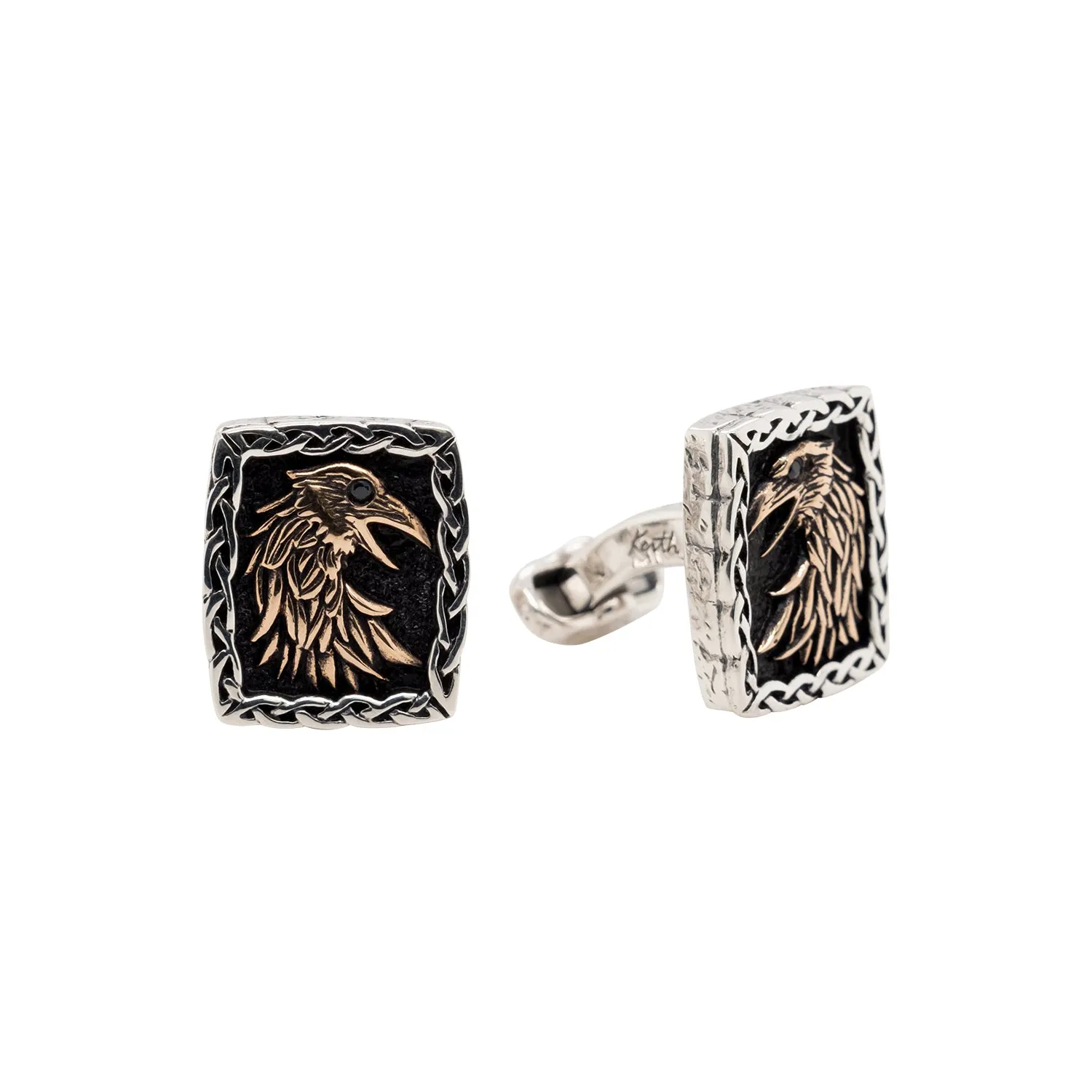 Silver or Silver and Bronze Raven Cufflinks