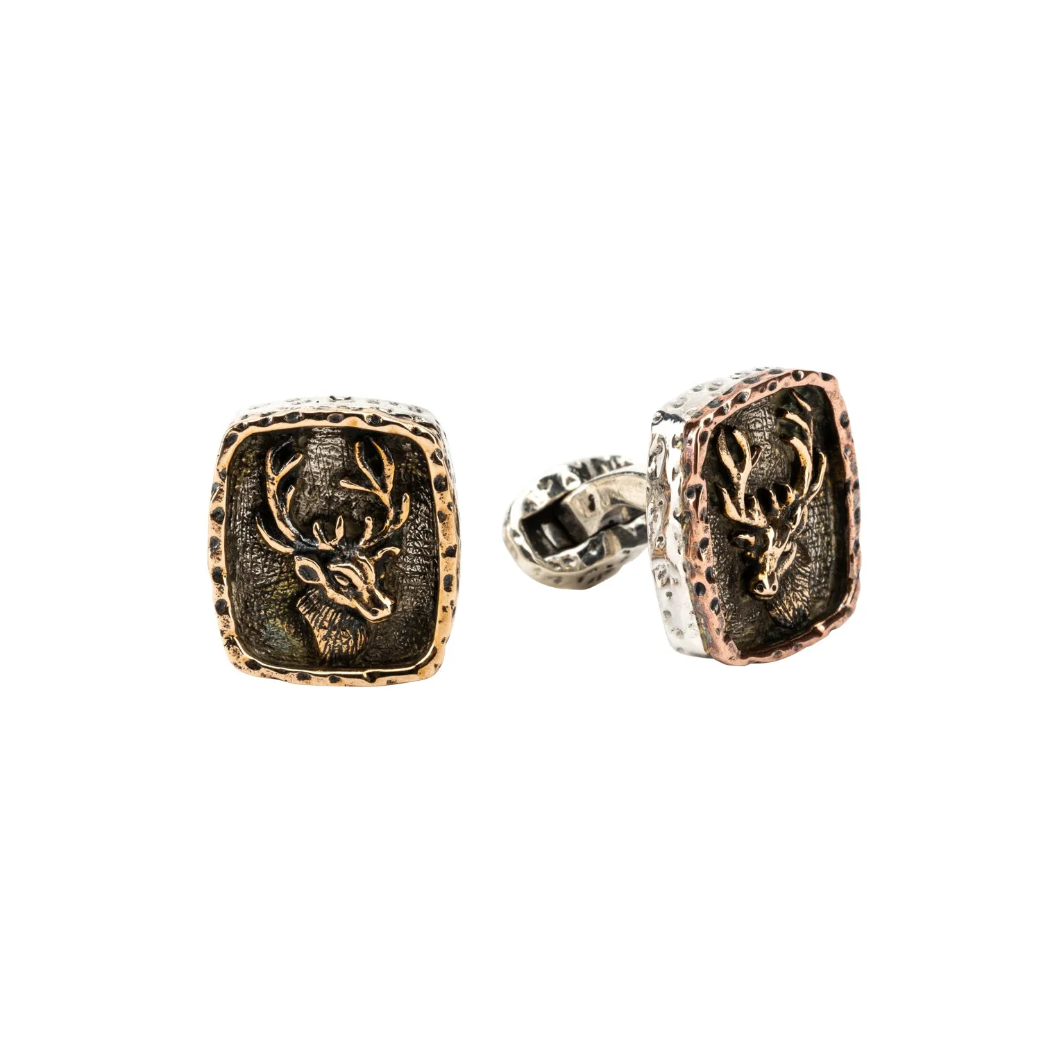 Silver or Silver and Bronze Stag Cufflinks