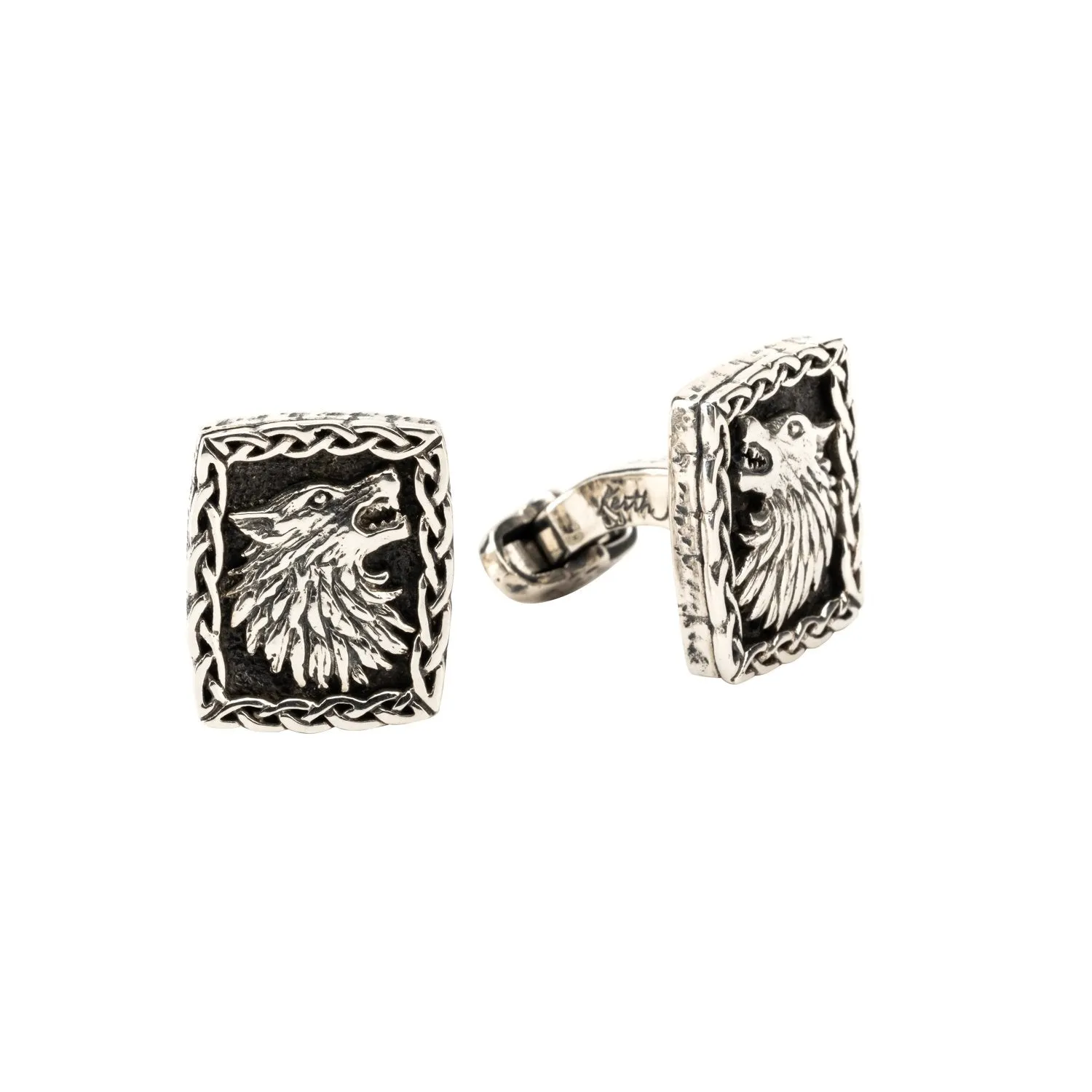 Silver or Silver and Bronze Wolf Cufflinks