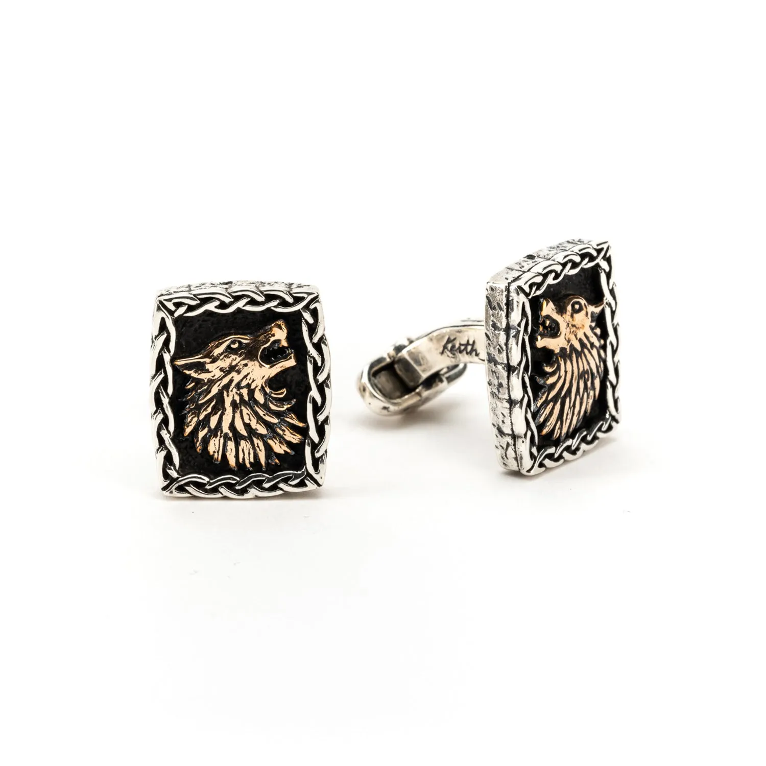 Silver or Silver and Bronze Wolf Cufflinks
