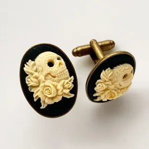 Skull and Roses Cameo Cufflinks in Bronze