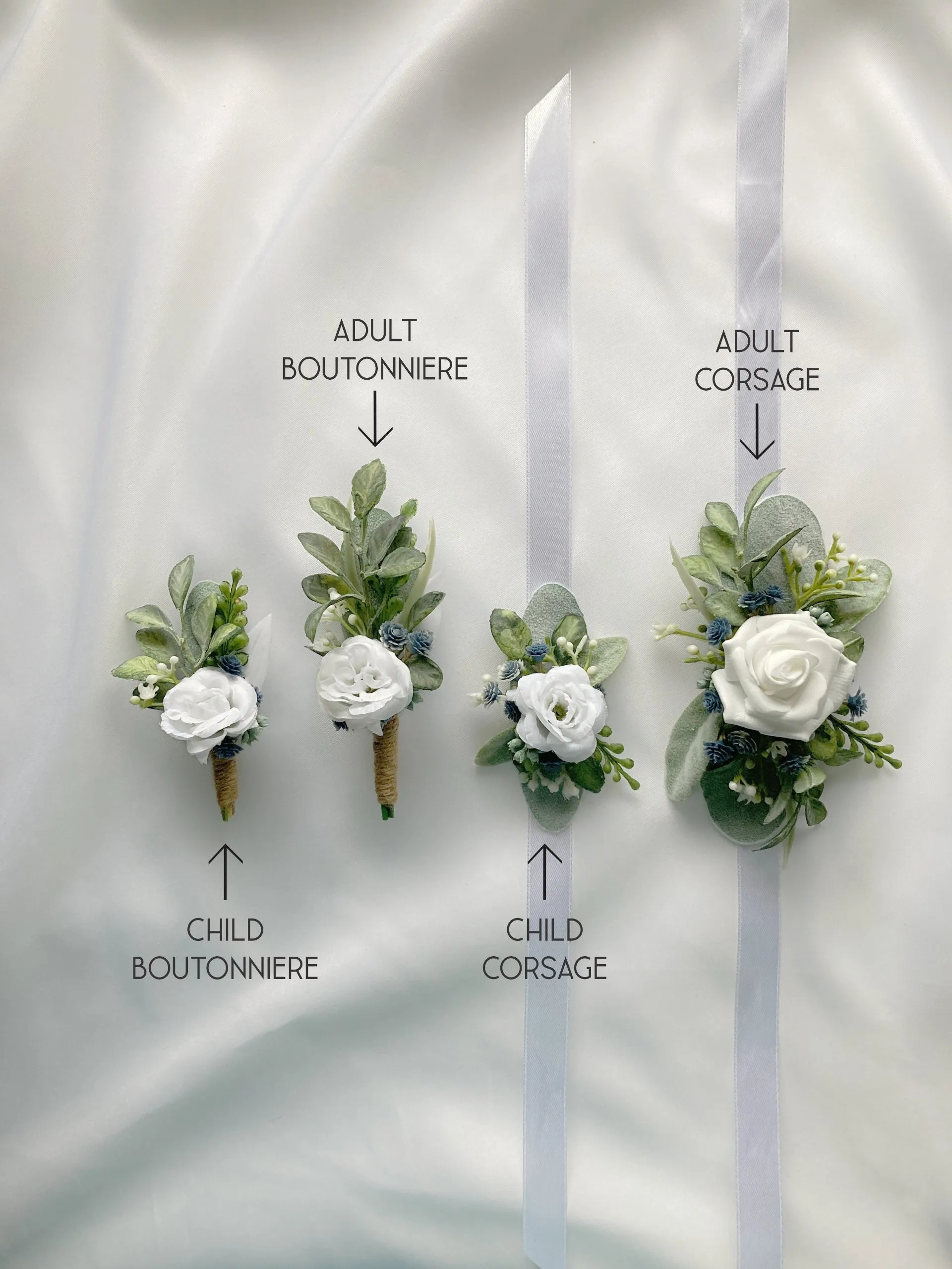 Small Dusty Blue   White Child-Sized Wrist Corsage