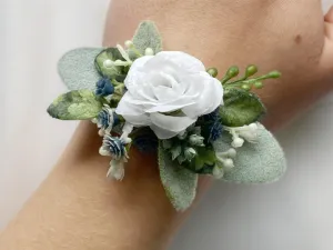 Small Dusty Blue   White Child-Sized Wrist Corsage