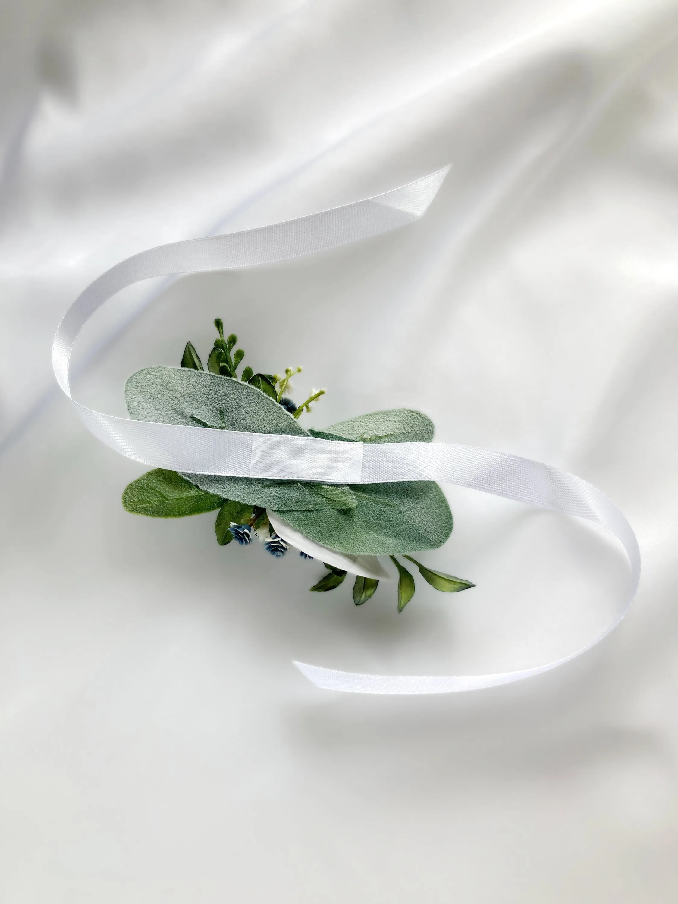Small Dusty Blue   White Child-Sized Wrist Corsage