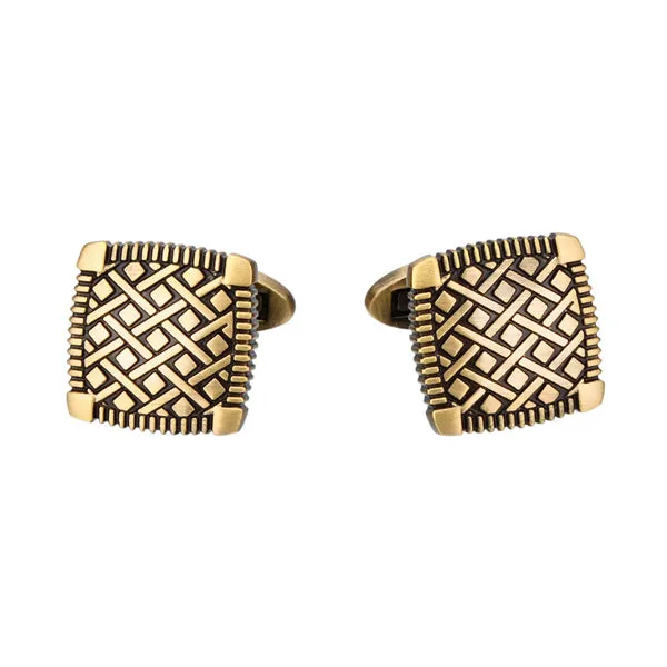 Square Bronze Checkered Pattern Cufflinks 方形古銅方格紋袖扣