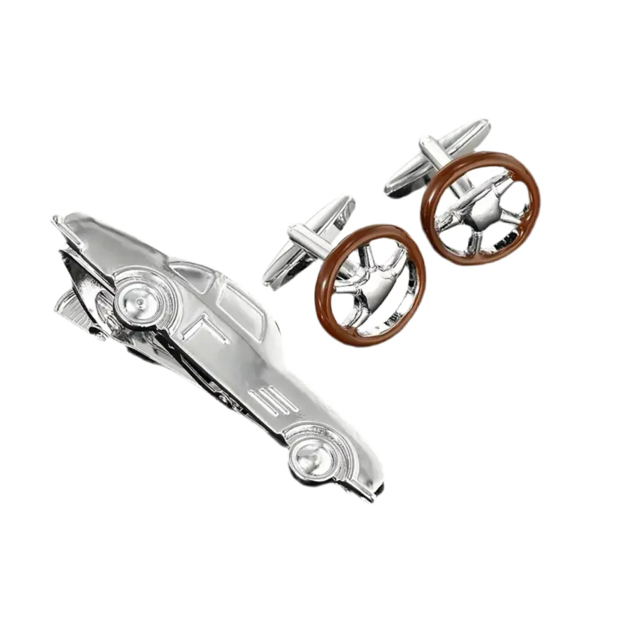 Steering Wheel Cufflinks And Car Tie Clip Set