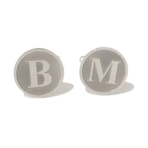 Sterling Silver Initial Letter Cameo Engraved Coin Cufflinks, Classic Font
