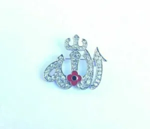 Stunning Diamonte Silver Plated AllahPoppy Muslim Islam British India Brooch Pin