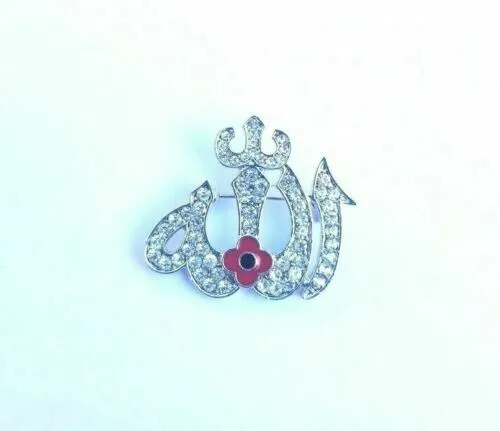 Stunning Diamonte Silver Plated AllahPoppy Muslim Islam British India Brooch Pin