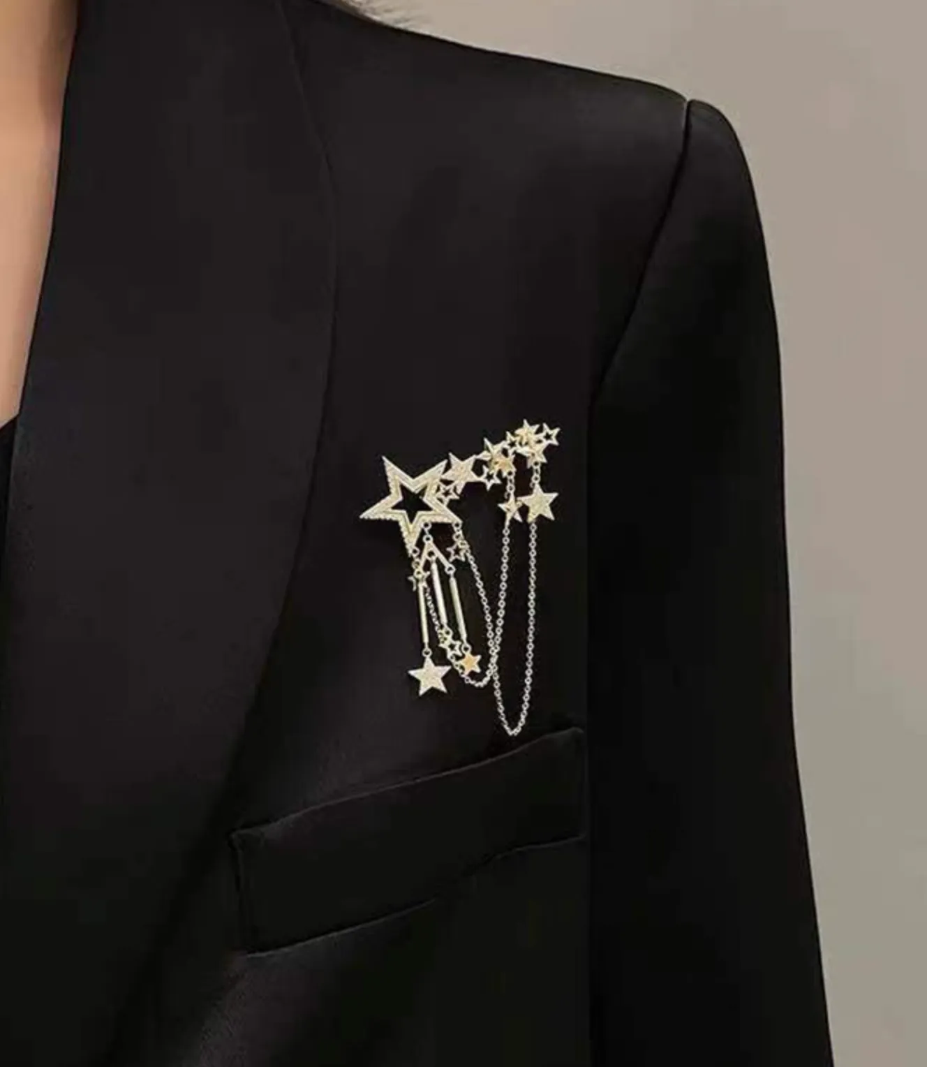 Stunning Stars Brooch Vintage Look Silver Plated High End Design Broach Pin U7