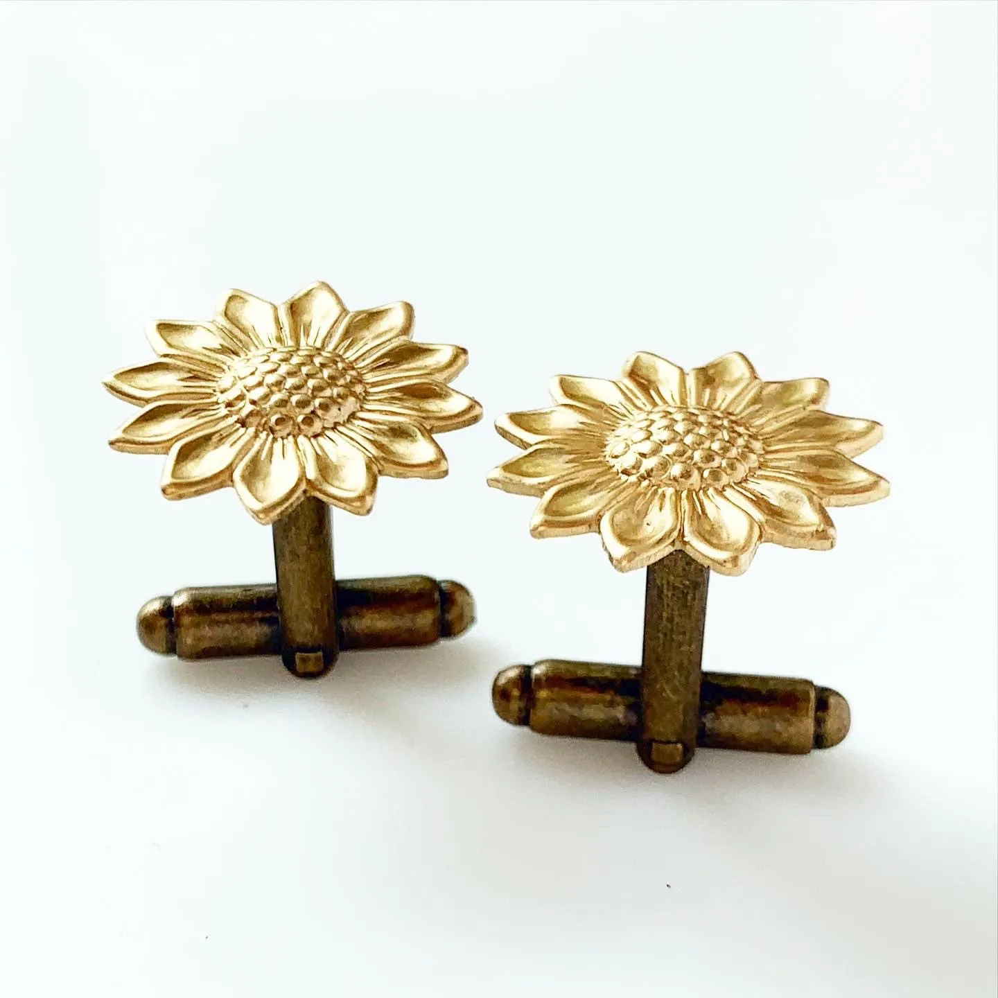 Sunflower Cufflinks in Brass