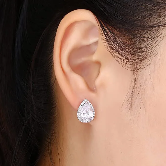 Teardrop Halo Stud Earrings For Women & Girls