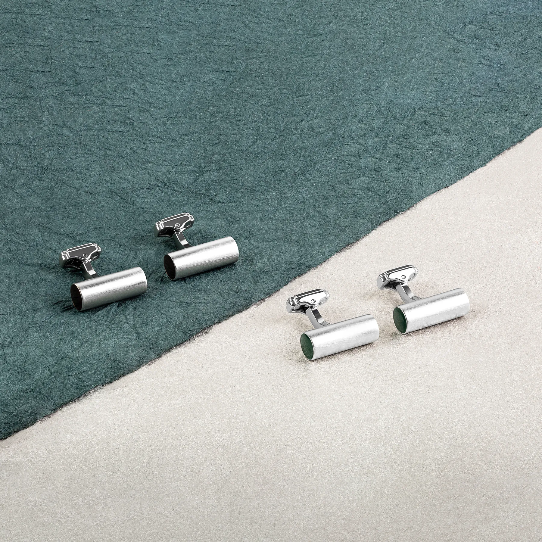 THOMPSON Cylinder Cufflinks In White Bronze plated Base Metal With Black Enamel
